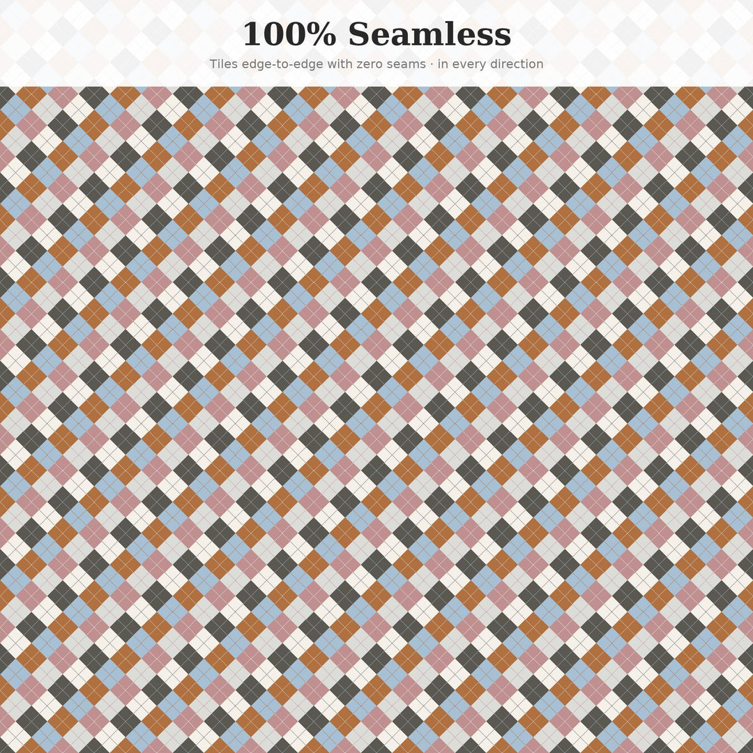 Danish Modern Argyle Seamless Pattern | Multi-Color Fabric Design (Digital Download)
