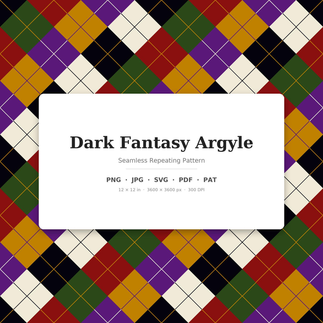 Dark Fantasy Argyle Seamless Pattern | Multi-Color Fabric Design (Digital Download)