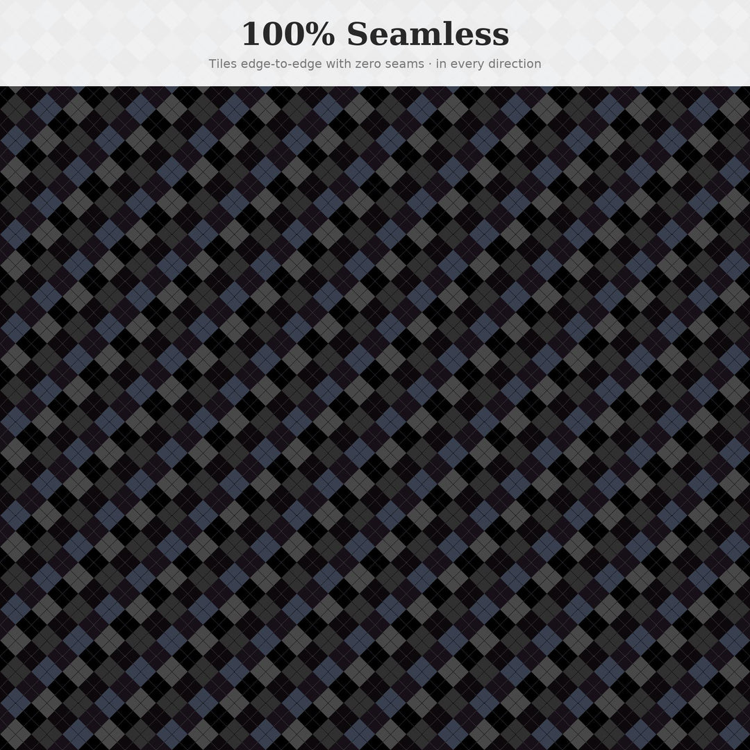 Dark Obsidian Argyle Seamless Pattern | Multi-Color Digital Paper (Digital Download)