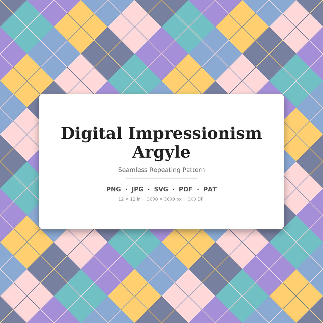 Digital Argyle Seamless Pattern | Multi-Color Digital Impressionism Argyle | .png .jpg .svg .pdf .pat | Digital Paper
