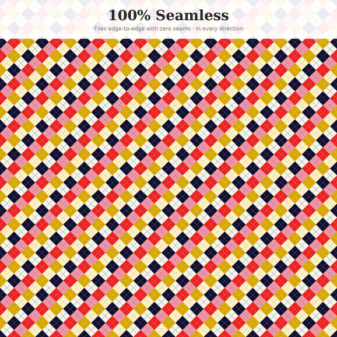 Drive-In Argyle Seamless Pattern | Multi-Color Drive-In Movie Argyle | .png .jpg .svg .pdf .pat | Digital Paper | Fabric & Surface Design