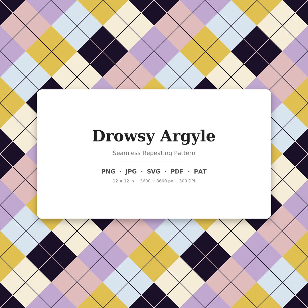 Drowsy Argyle Seamless Pattern | Multi-Color Repeating Fabric Design (Digital Download)