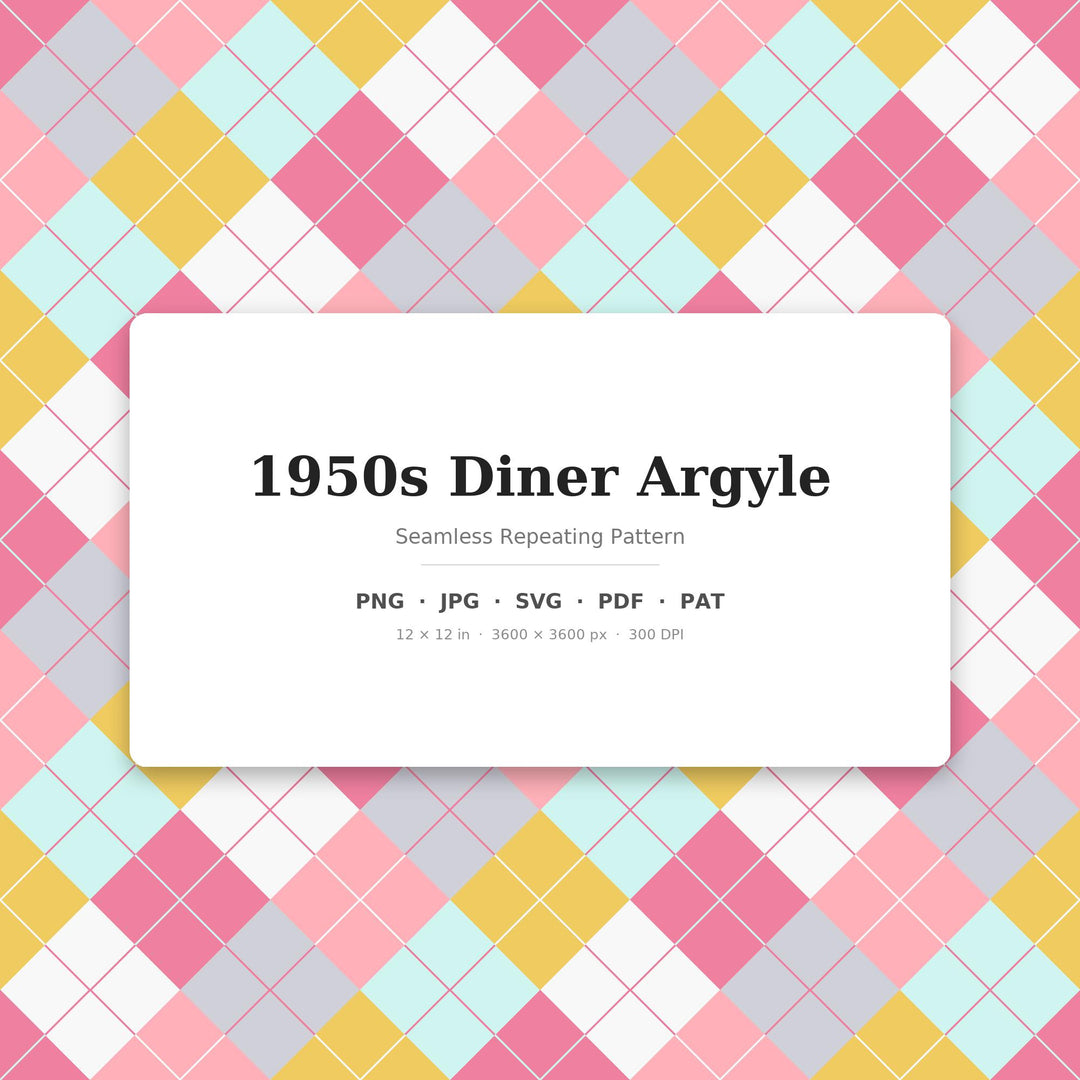 1950s Diner Argyle Digital Paper for Retro Craft Projects, Seamless Vintage Diamond Lattice for Fabric and Scrapbooking