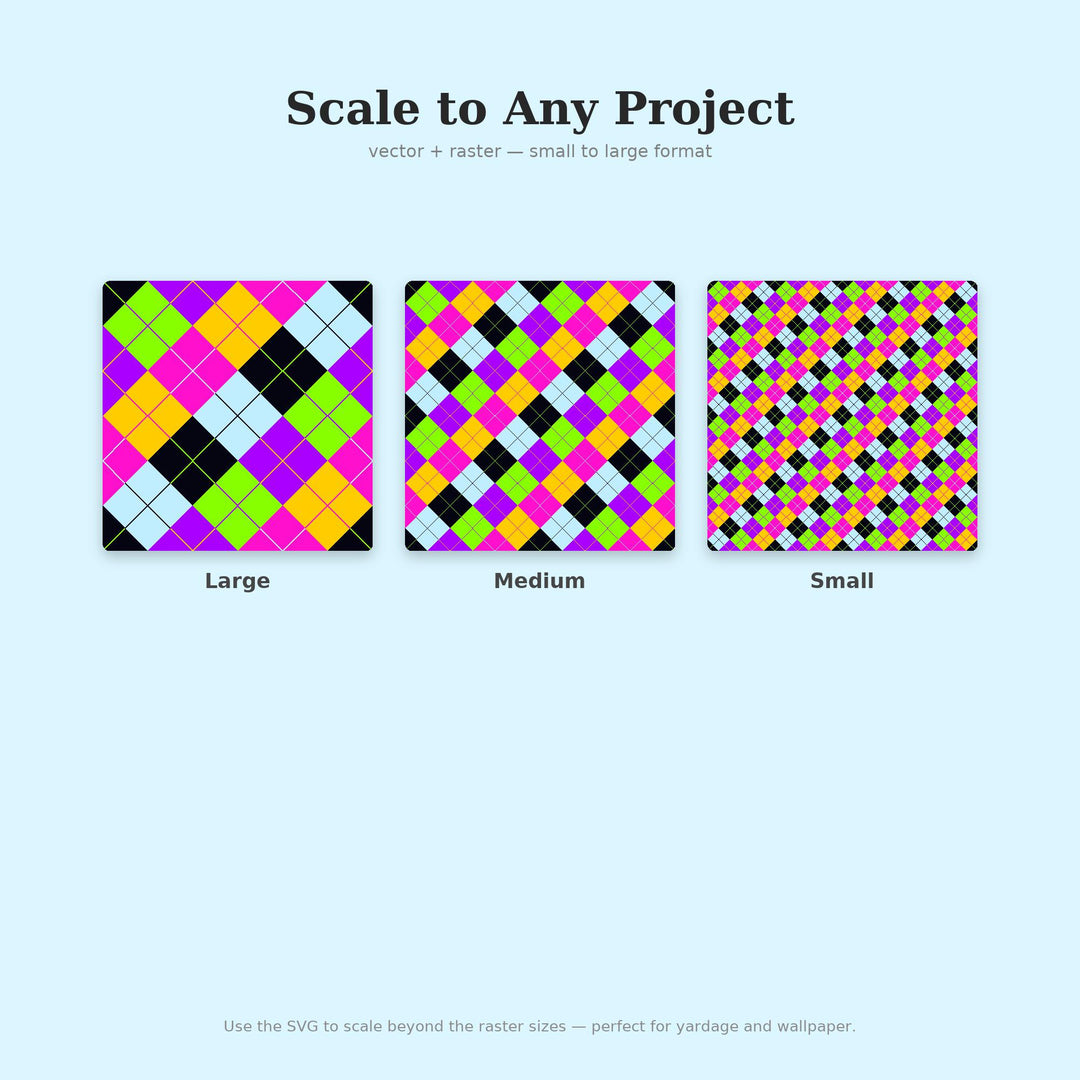 Bright Synthwave Argyle Digital Paper for Y2K Craft Projects, Seamless Electric Diamond Grid for Fabric and Party Printables