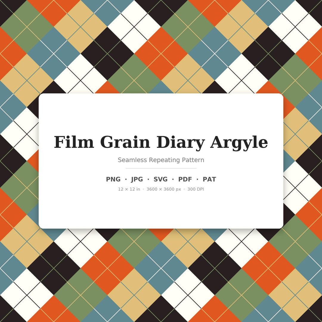 Film Grain Diary Argyle Seamless Pattern | Multi-Color Fabric Design (Digital Download)