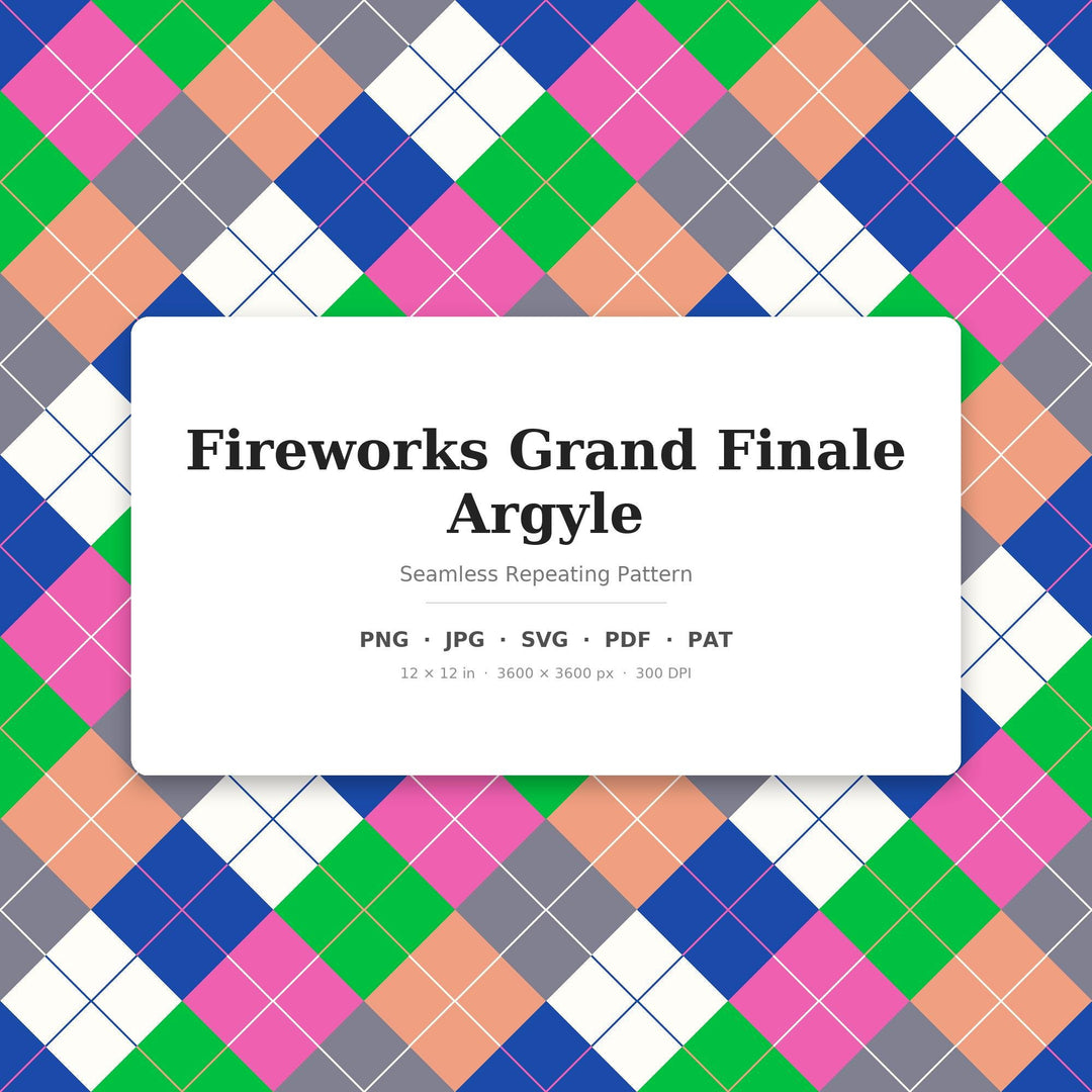 Fireworks Argyle Seamless Pattern | Multi-Color Fireworks Grand Finale Argyle | .png .jpg .svg .pdf .pat | Digital Paper | Fabric & Surface