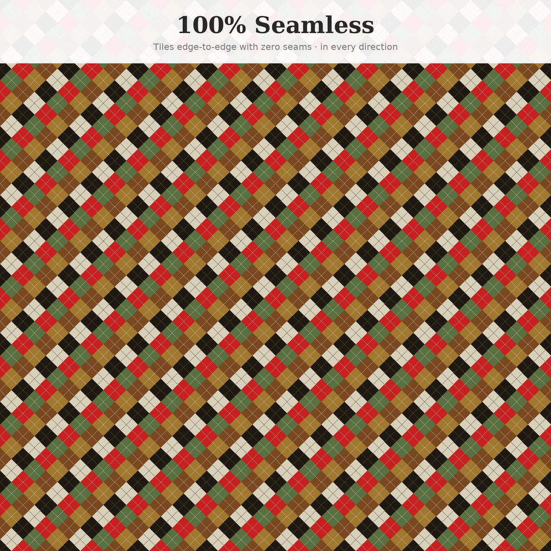 Forest Argyle Seamless Pattern | Multi-Color Forest Mushroom Log Argyle | .png .jpg .svg .pdf .pat | Digital Paper | Fabric & Surface Design