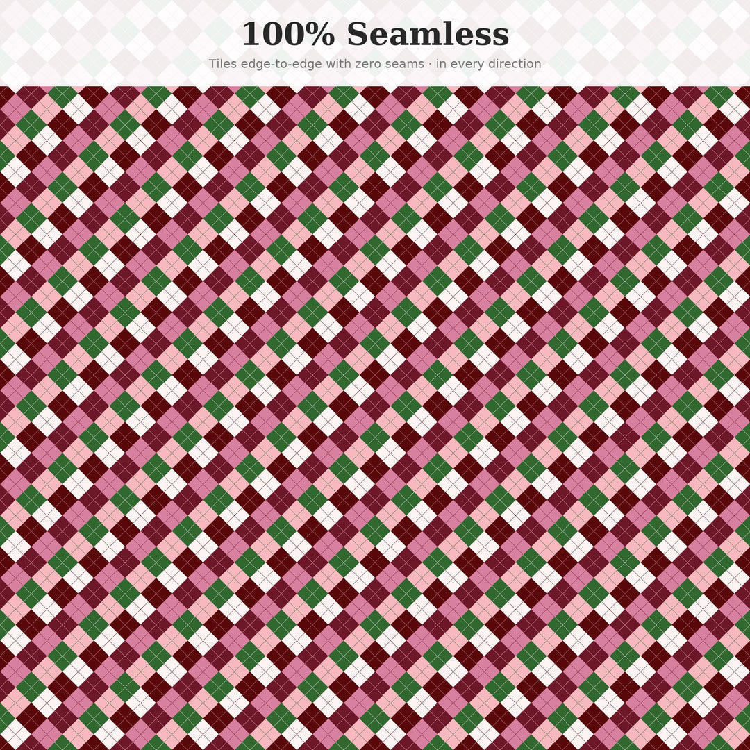 Garnet Argyle Seamless Pattern | Multi-Color Fabric Design (Digital Download)