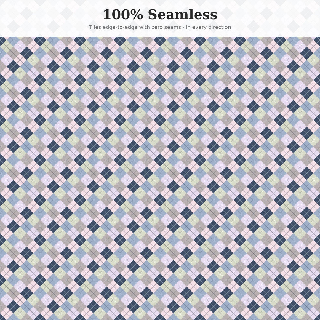 Gentle Argyle Seamless Pattern | Multi-Color Gentle Grief Argyle | .png .jpg .svg .pdf .pat | Digital Paper | Fabric & Surface Design