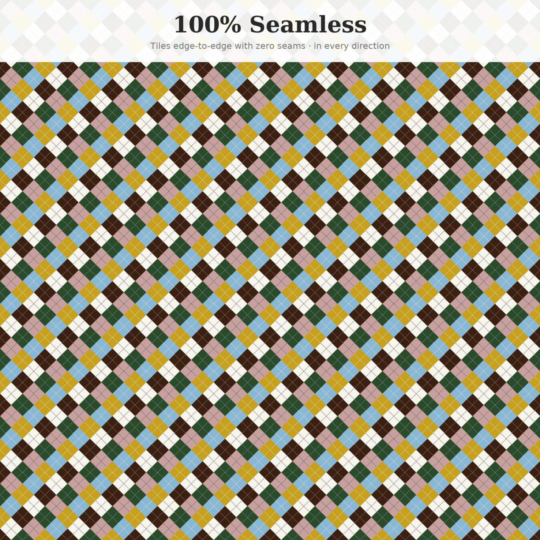 Georgian Era Argyle Seamless Pattern | Multi-Color Digital Paper (Digital Download)