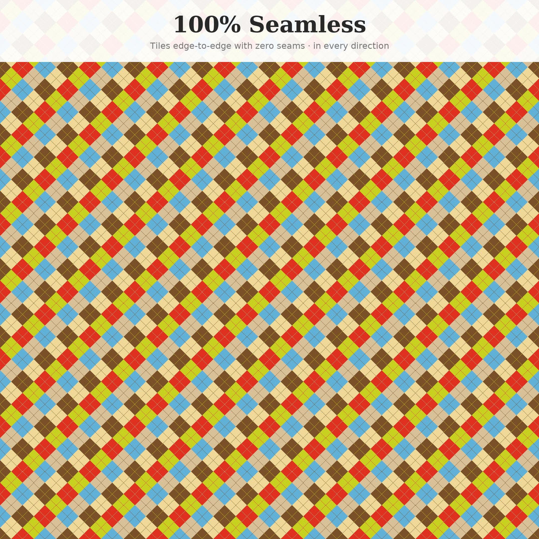 Golden Retriever Summer Argyle Seamless Pattern | Multi-Color Digital Paper (png, jpg, svg, pdf, pat)
