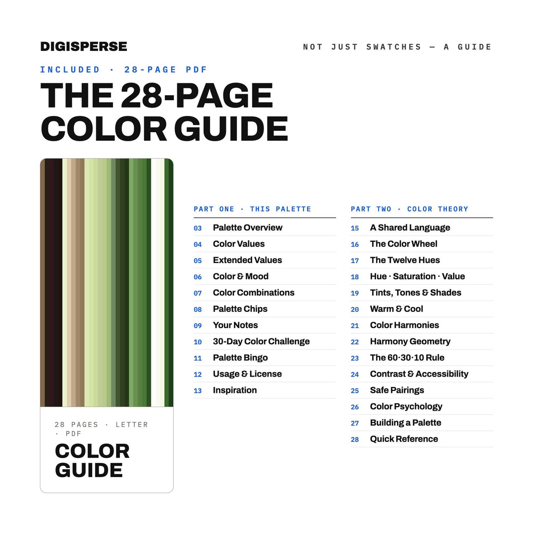 Matcha Ceremony Color Palette | 30 Rich Hues, HEX, RGB, CMYK (Digital Download)