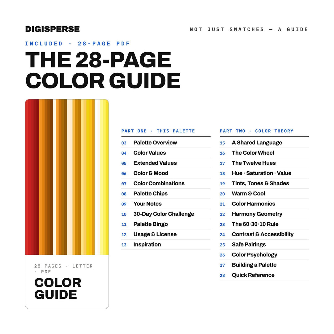 Saffron Color Palette | 30 Procreate Swatches, HEX, RGB, CMYK (Digital Download)
