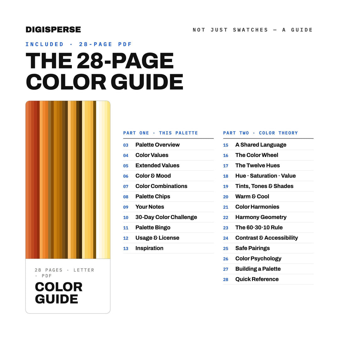 Amber Color Palette | 30 Colors | Hex RGB CMYK | Color Guide | Procreate Swatches + ASE | Digital Download