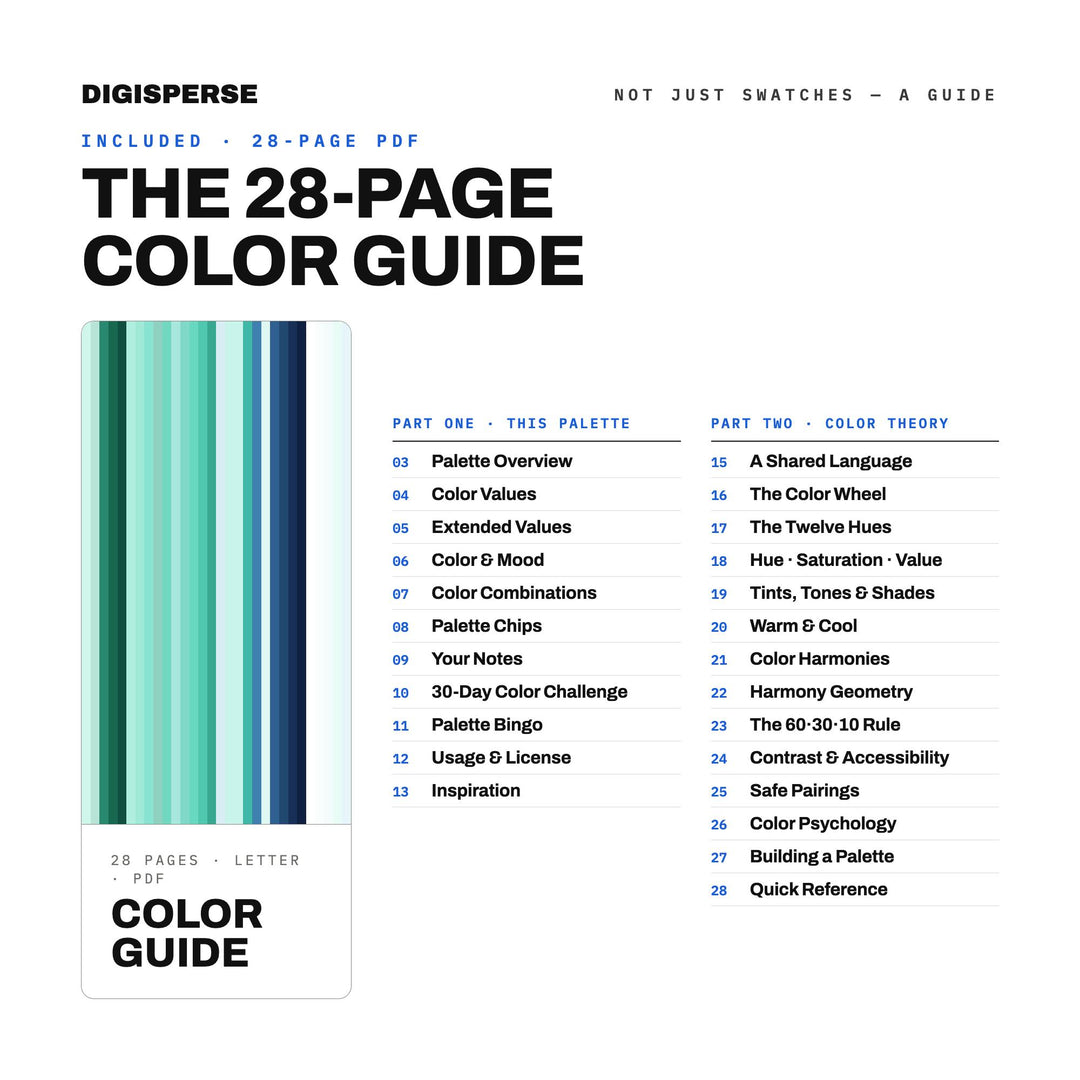 Aquamarine Color Palette | 30 Colors | Hex RGB CMYK | Color Guide | Procreate Swatches + ASE | Digital Download