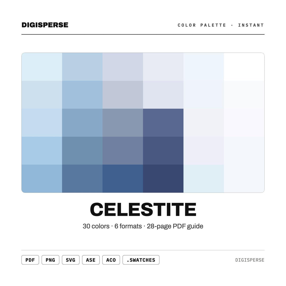 Celestite Color Palette | 30 Colors | Hex RGB CMYK | Color Guide | Procreate Swatches + ASE | Digital Download
