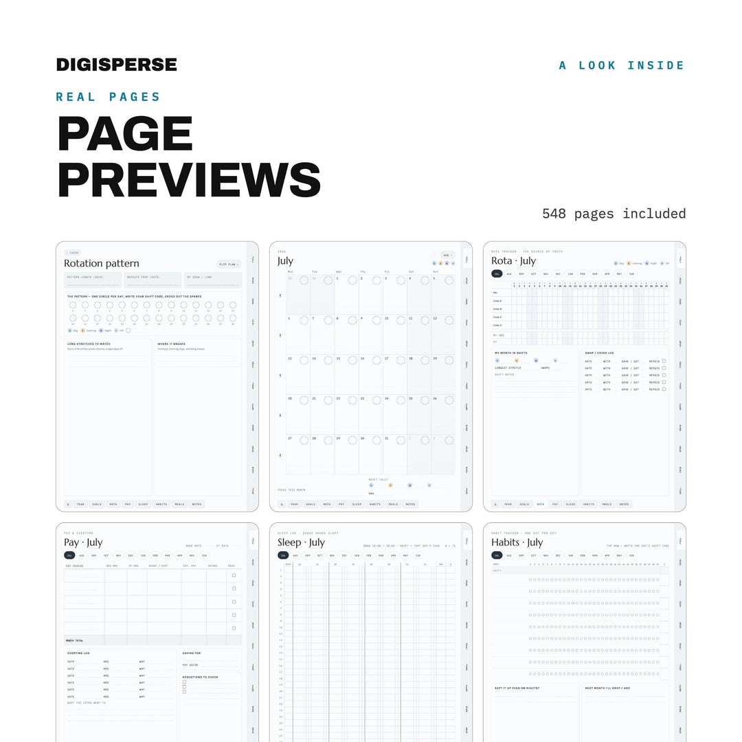 Nurse Shift Planner July 2026 - June 2027 | Clean Clinical Digital PDF, 548 Pages | Rotation, Pay + Sleep Trackers | 3 Week Starts