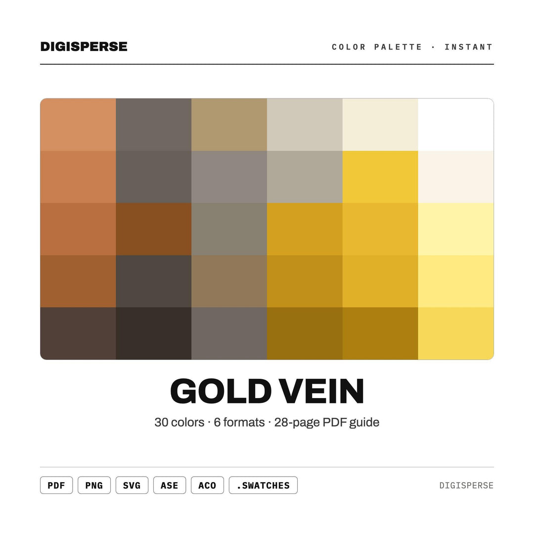 Gold Vein Color Palette | 30 Procreate Swatches, HEX, RGB, CMYK (Digital Download)