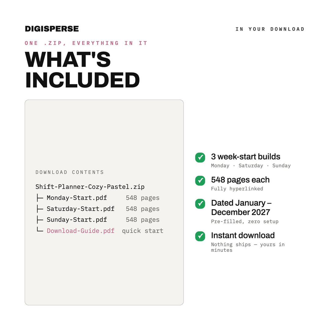 Dated Cozy Pastel Shift Planner 2027 | Rotation, Pay, Sleep Trackers (Digital PDF)