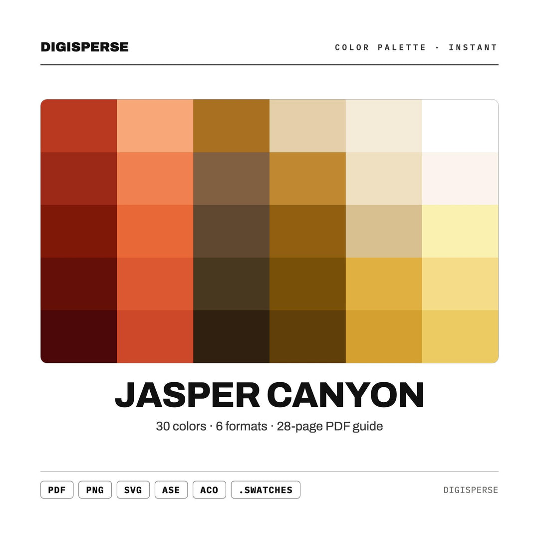 Jasper Canyon Color Palette | 30 Colors | Hex RGB CMYK | Color Guide | Procreate Swatches + ASE | Digital Download
