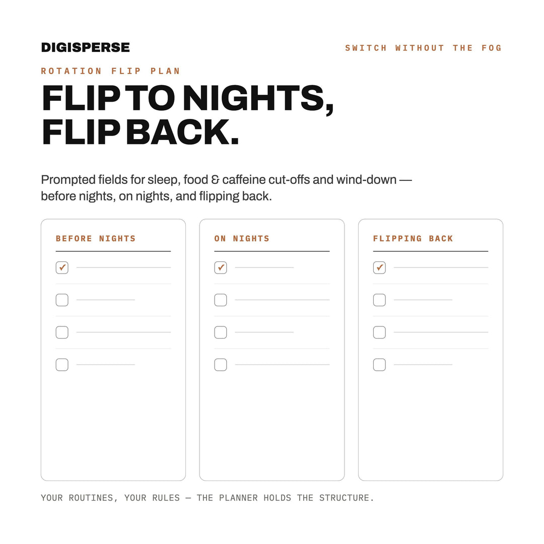 Shift Work Planner July 2026 - June 2027 | Warm Minimal Digital PDF, 548 Pages | Rotation, Pay + Sleep Trackers | 3 Week Starts Included