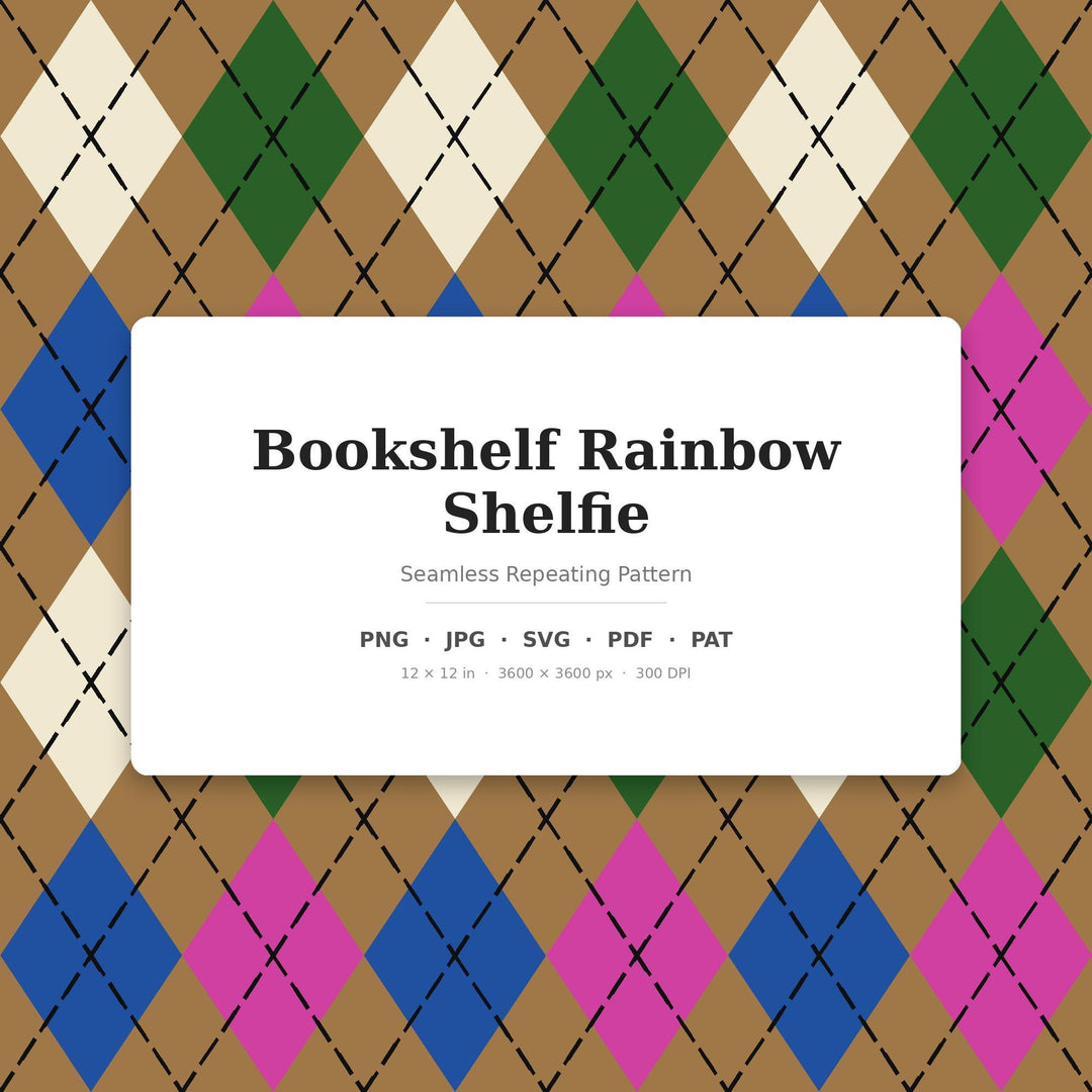 Classic Argyle Bookshelf Rainbow Shelfie Seamless Pattern (Digital Download)