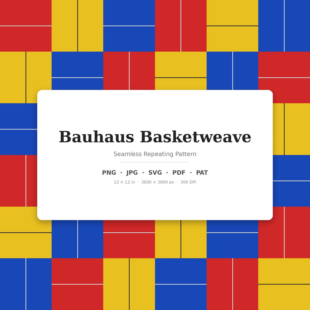 Bauhaus Basketweave Seamless Pattern | Red Yellow Blue Digital Paper (svg, png, jpg, pdf, pat)
