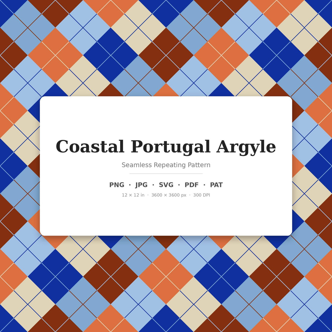 Coastal Portugal Argyle Seamless Pattern | Fabric, Surface Design (Digital Download)