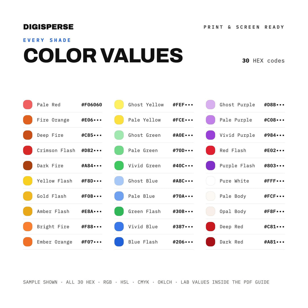 Opal Fire Color Palette | 30 Procreate Swatches, HEX, RGB, CMYK (Digital Download)