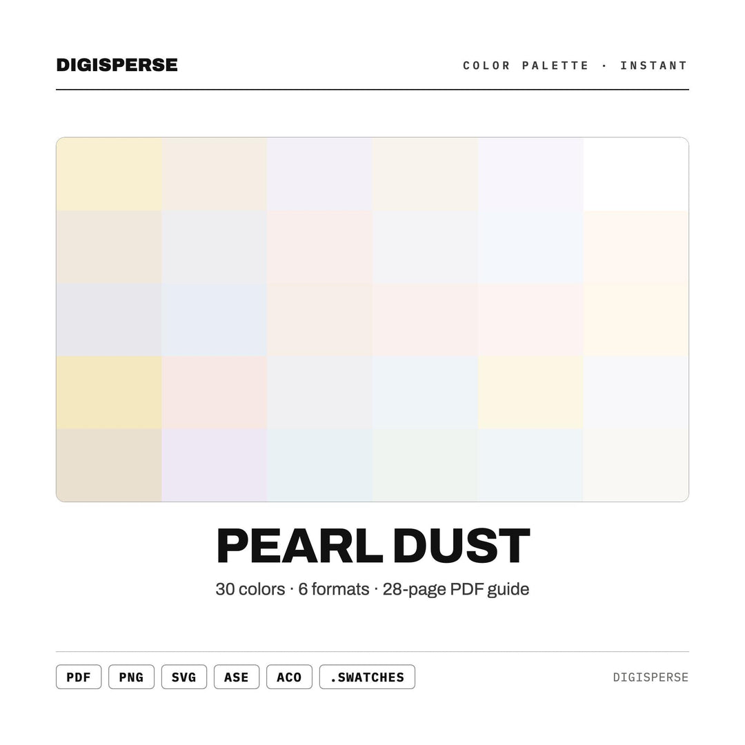 Pearl Dust Color Palette | 30 Colors | Hex RGB CMYK | Color Guide | Procreate Swatches + ASE | Digital Download