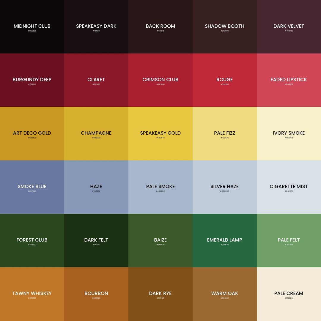 1920s Speakeasy Color Palette | 30 Procreate Swatches, HEX RGB CMYK (Digital Download)