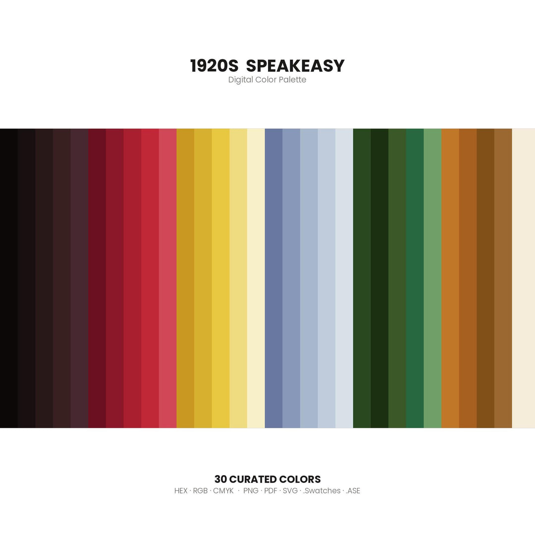 1920s Speakeasy Color Palette | 30 Procreate Swatches, HEX RGB CMYK (Digital Download)
