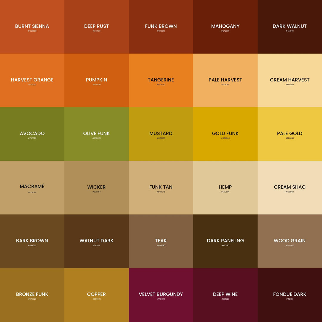 1970s Funk Color Palette | 30 Colors | Hex RGB CMYK | Color Guide | Procreate Swatches + ASE | Digital Download
