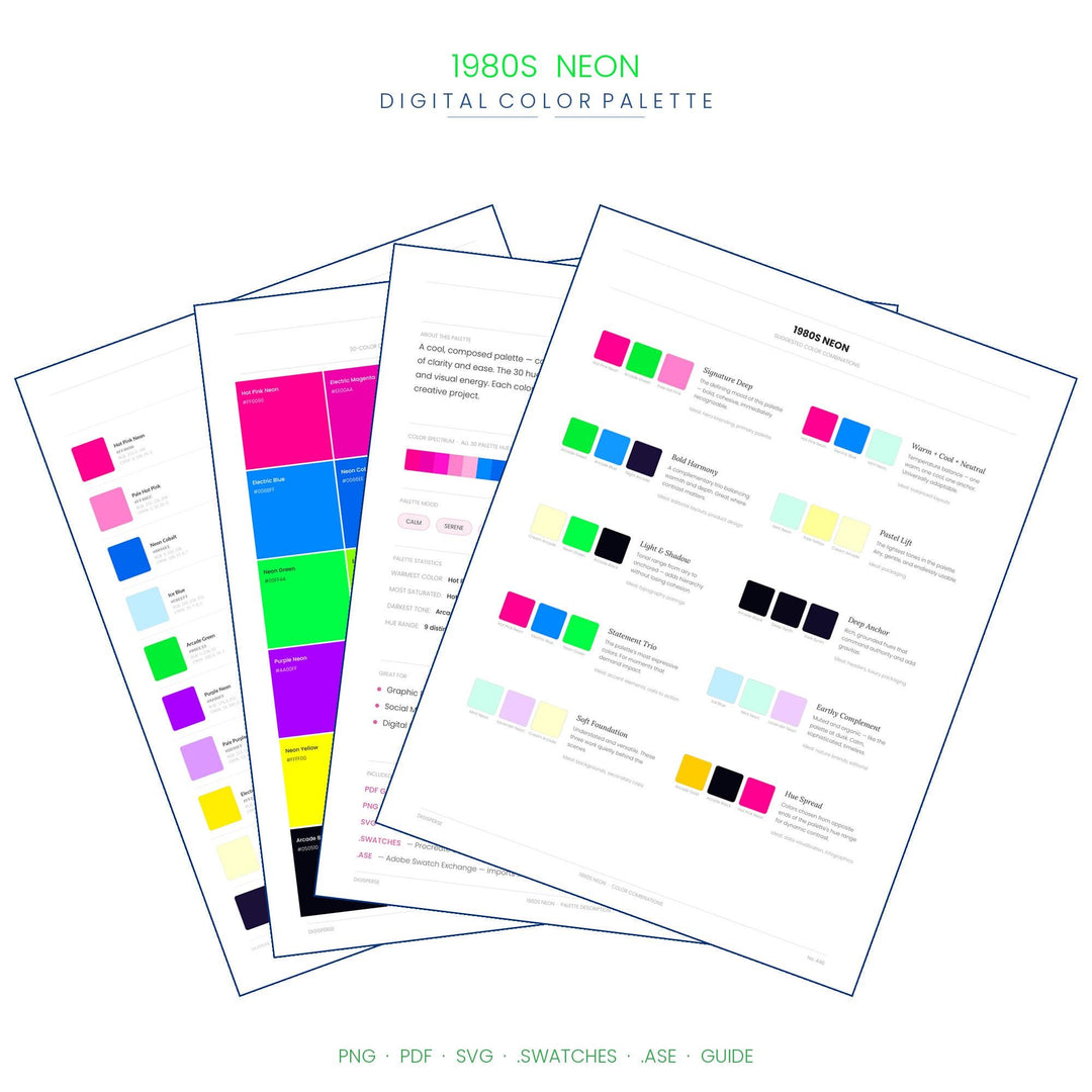 1980s Neon Color Palette | 30 Hex RGB CMYK Swatches (Digital Download)