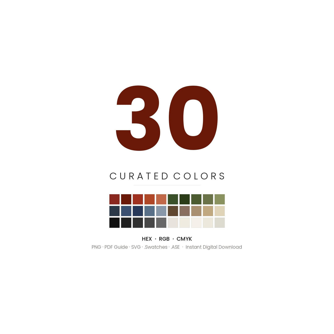1990s Grunge Color Palette | 30 Colors | Hex RGB CMYK | Color Guide | Procreate Swatches + ASE | Digital Download