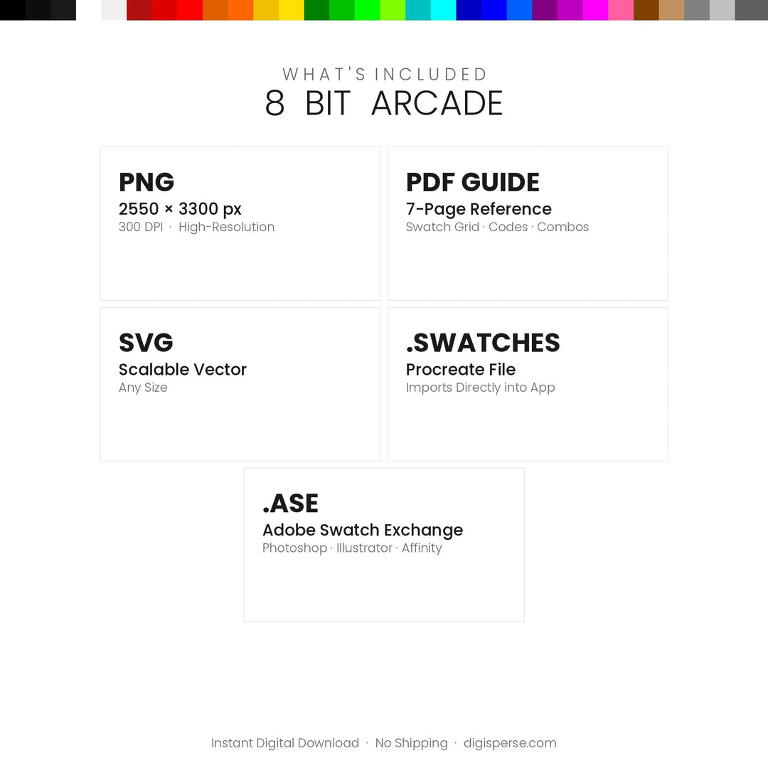 8-Bit Arcade Color Palette | Procreate, ASE Swatches (Digital Download)