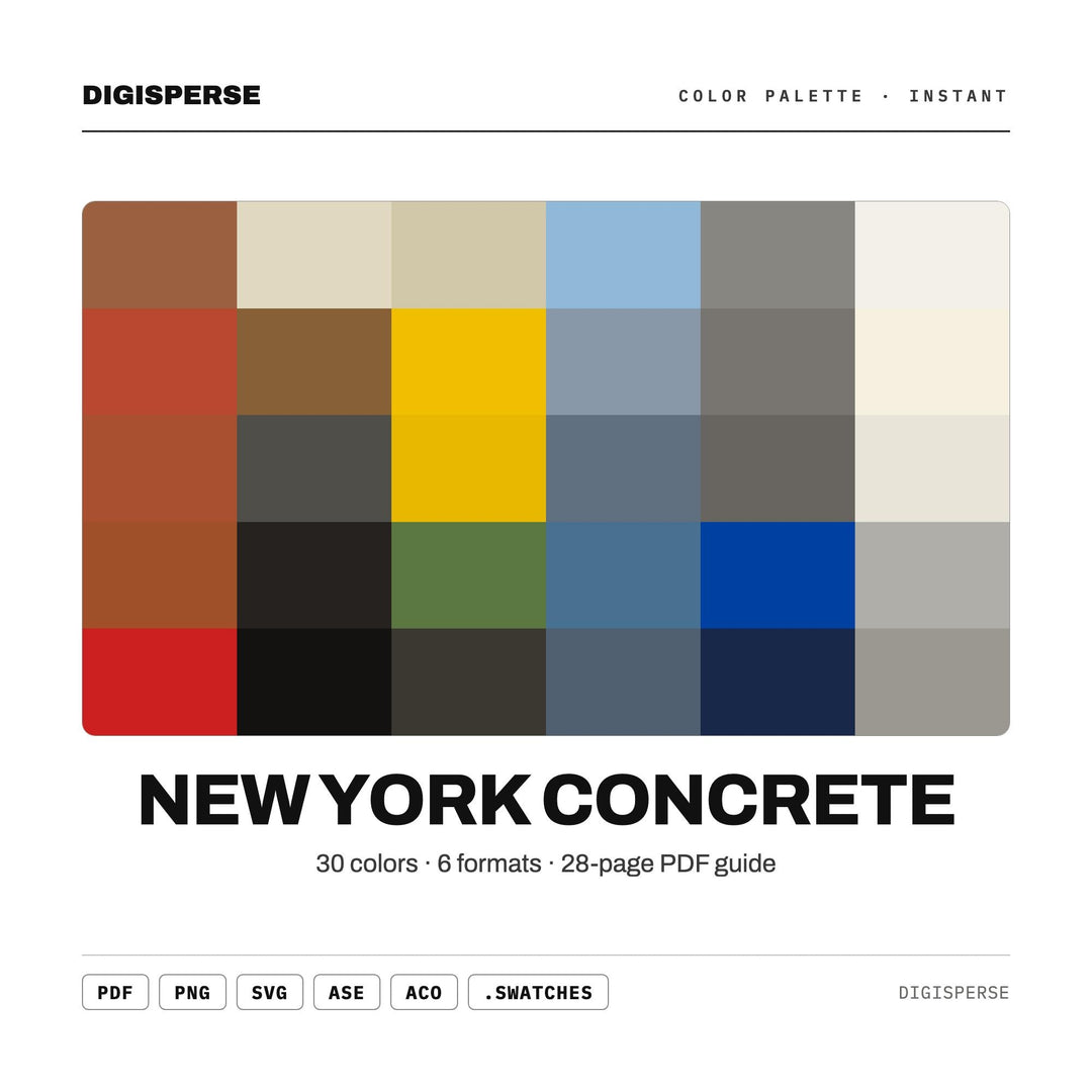 New York Concrete Color Palette | 30 Hex RGB CMYK Swatches (Digital Download)