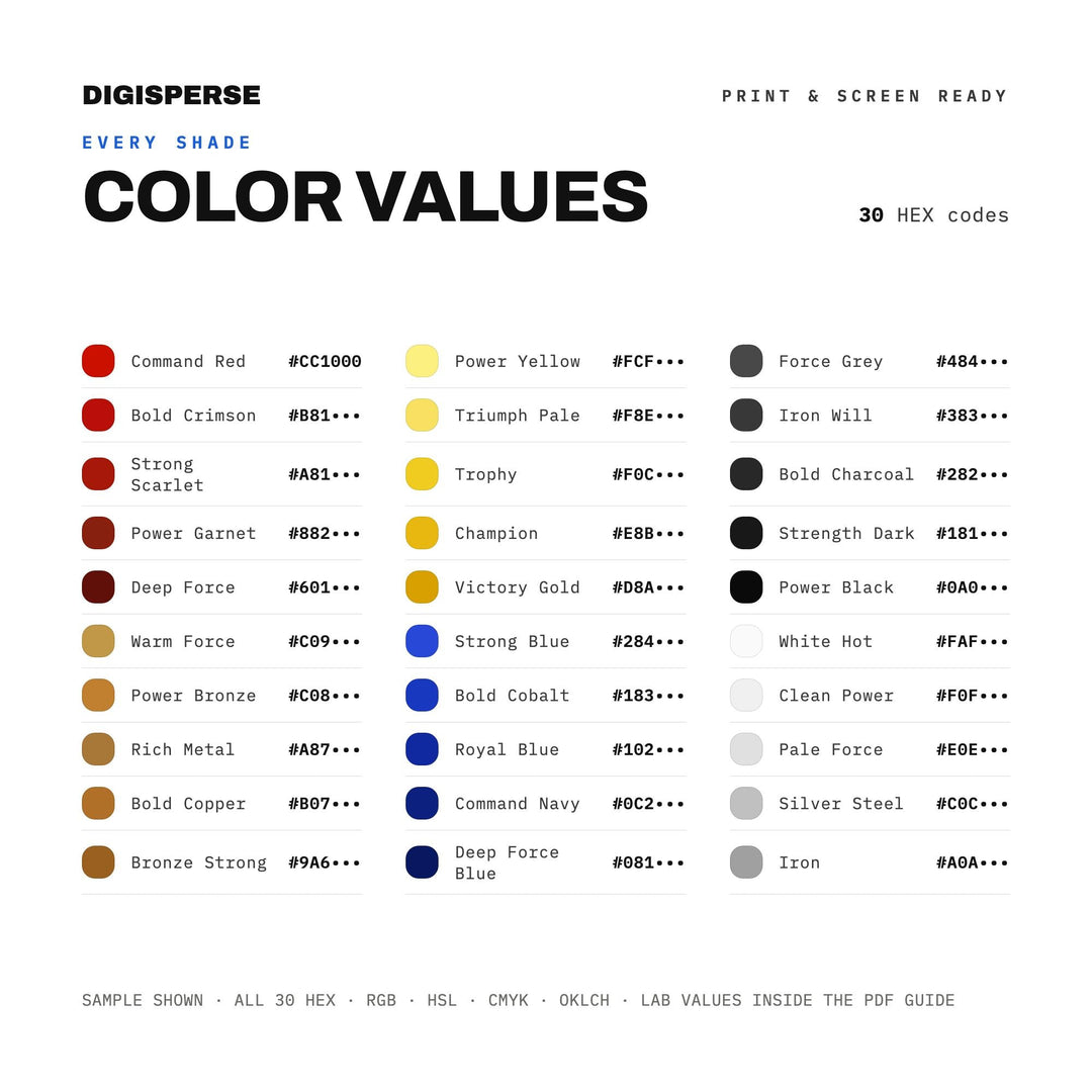 Bold Vibrant Color Palette for Confident Feminist Art and Motivational Branding, 30 Empowered Strong Hues, Procreate Swatches, Hex Codes