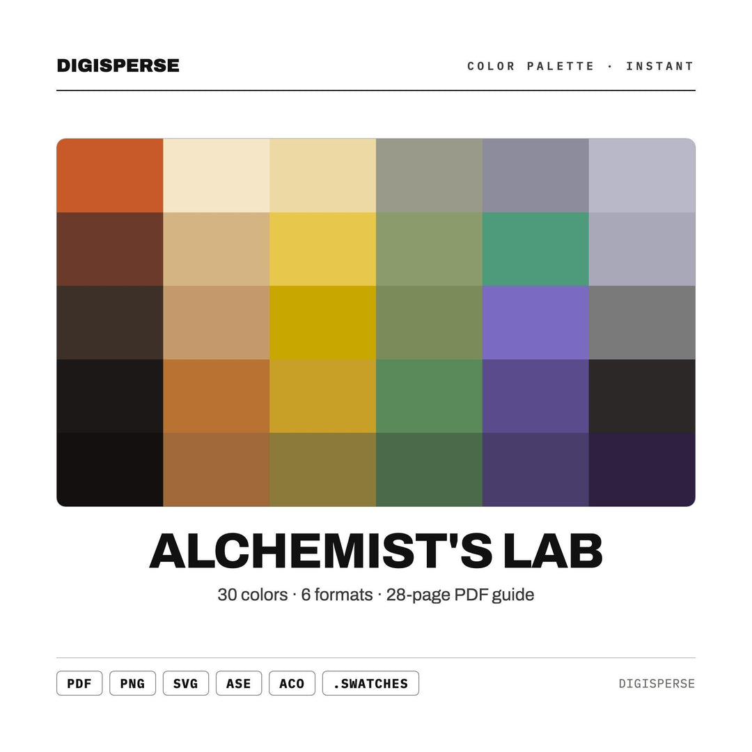 Alchemist's Lab Color Palette | 30 Procreate Swatches, HEX, RGB, CMYK (Digital Download)