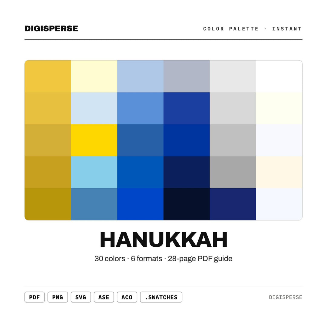 Hanukkah Color Palette | 30 Colors | Hex RGB CMYK | Procreate Swatches + ASE | Digital Download