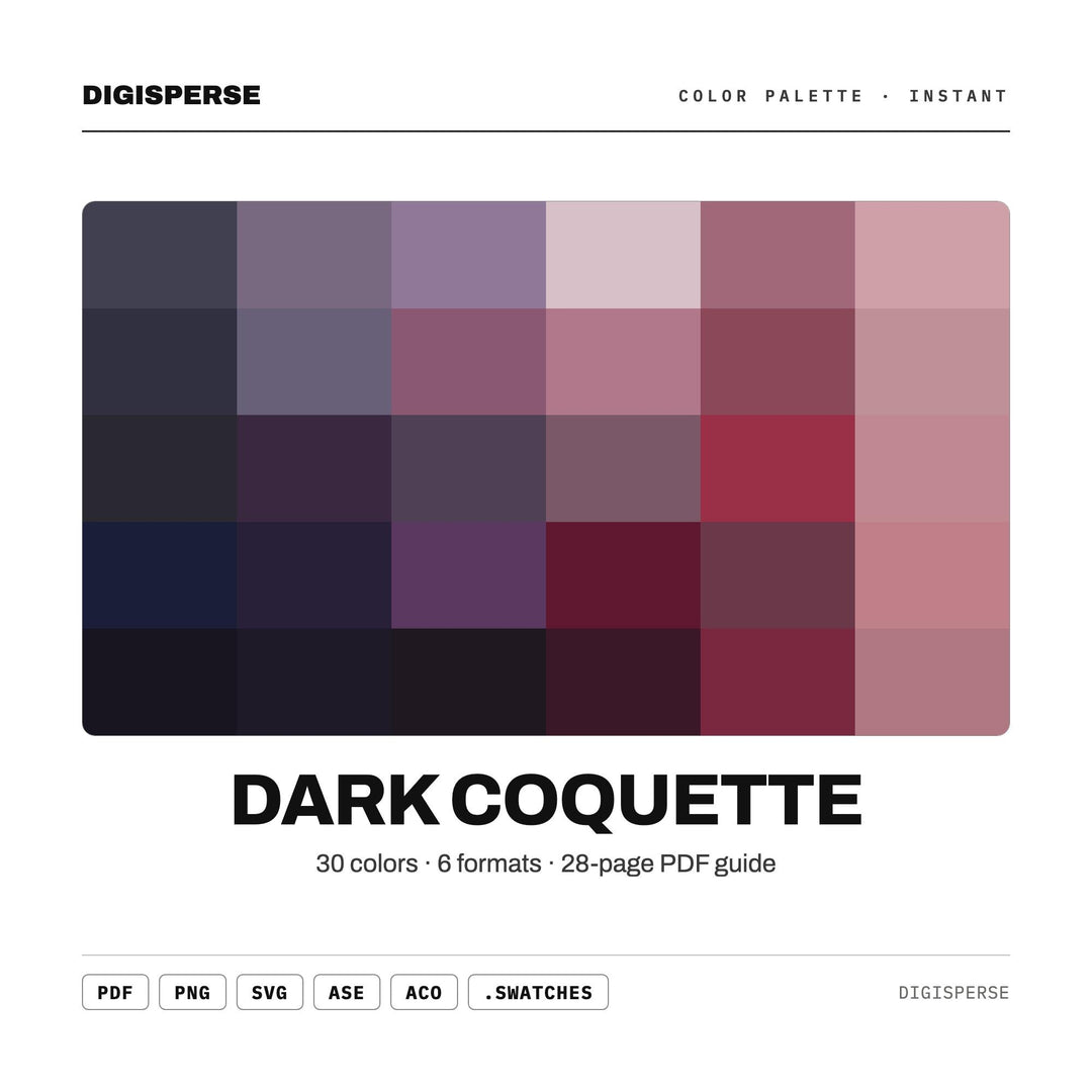 Dark Coquette Color Palette | 30 Colors | Hex RGB CMYK | Procreate Swatches + ASE | Digital Download