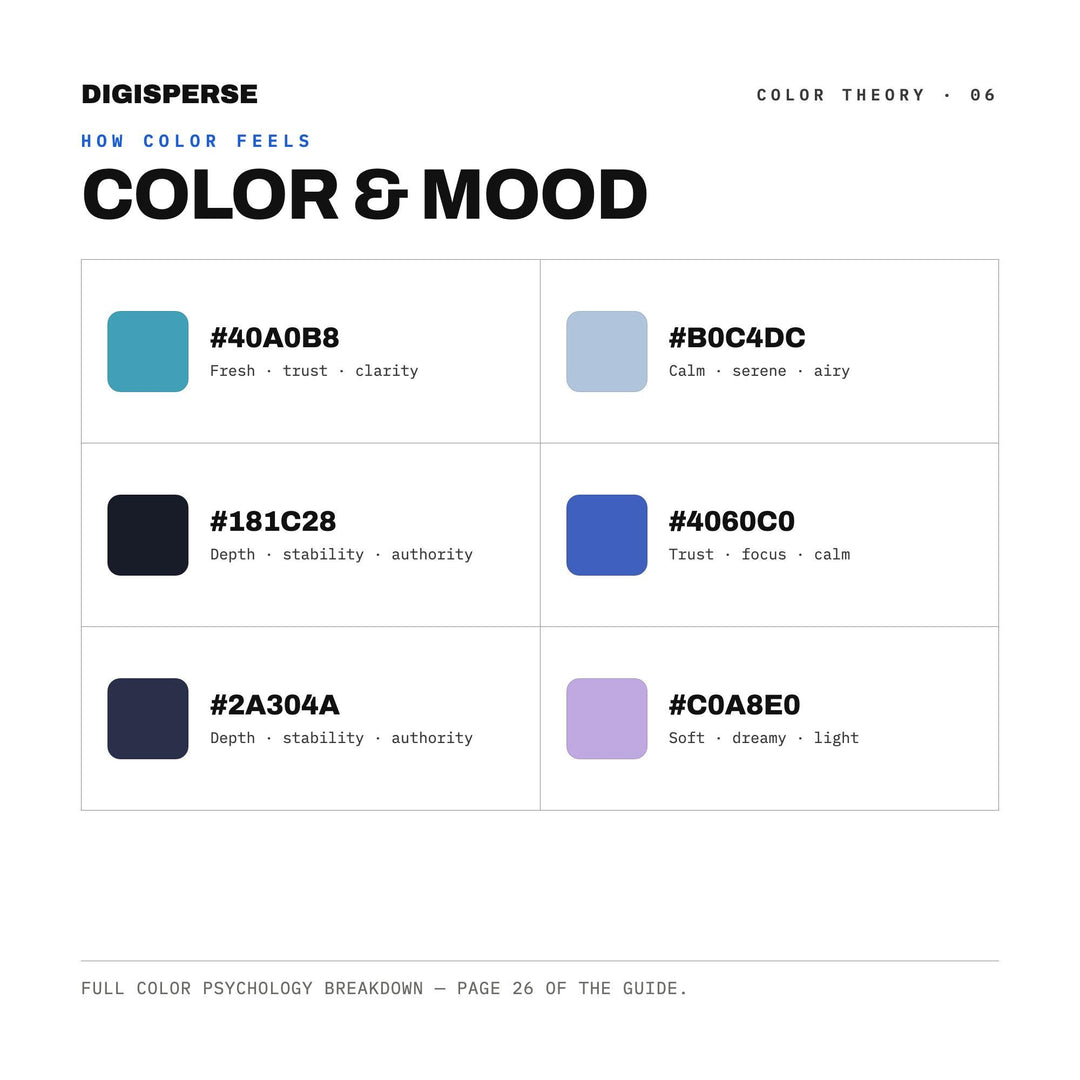 Calm Tech Color Palette for UI UX Design and Modern App Branding, 30 Ambient Interface Hues, Procreate Swatches, Hex Codes