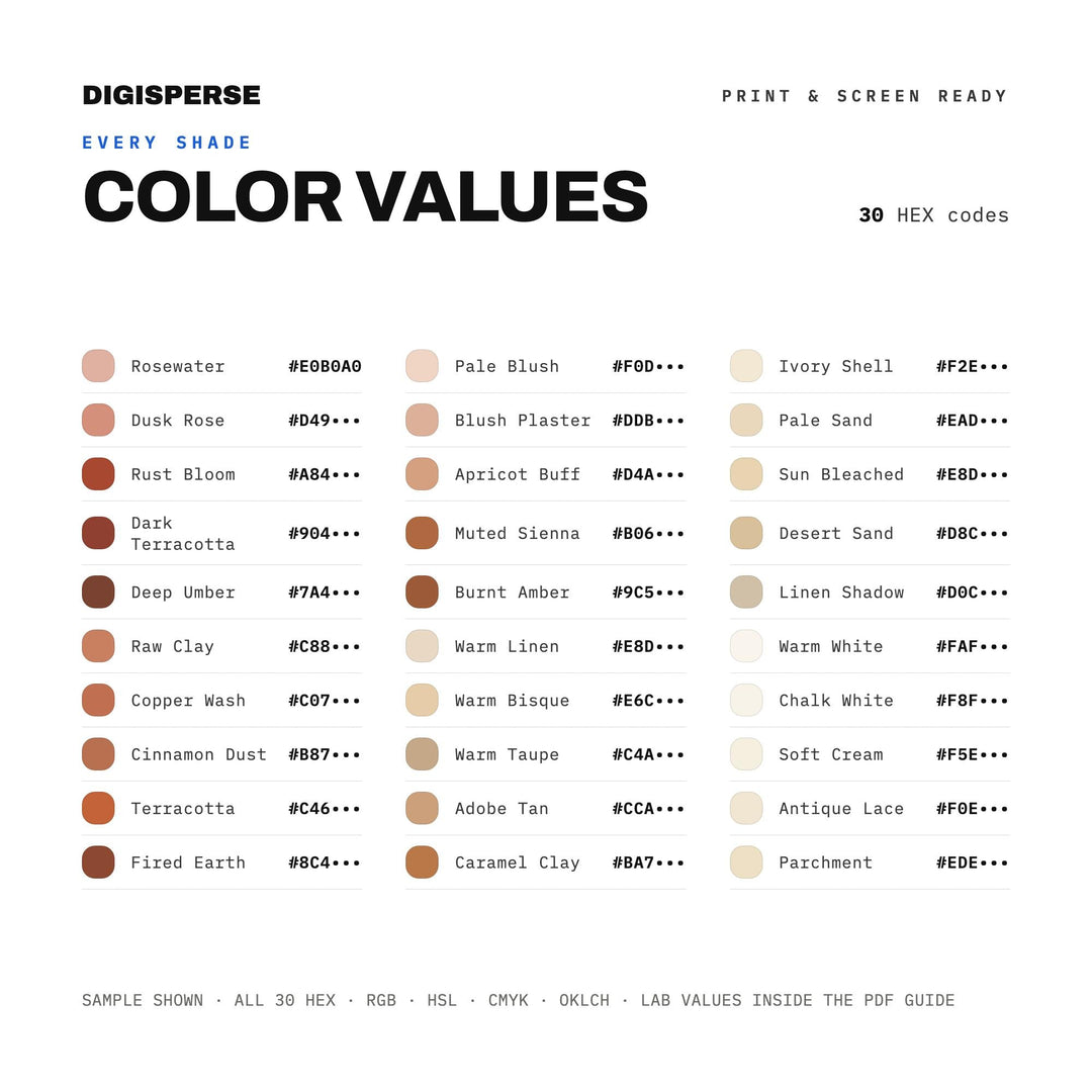 Linen Terracotta Color Palette | 30 Procreate Swatches, ASE (Digital Download)