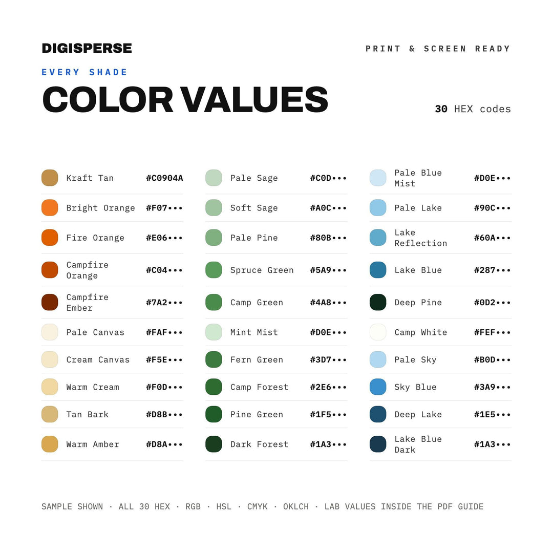 Summer Camp Send-Off Color Palette | 30 Nostalgic Colors (Digital Download)