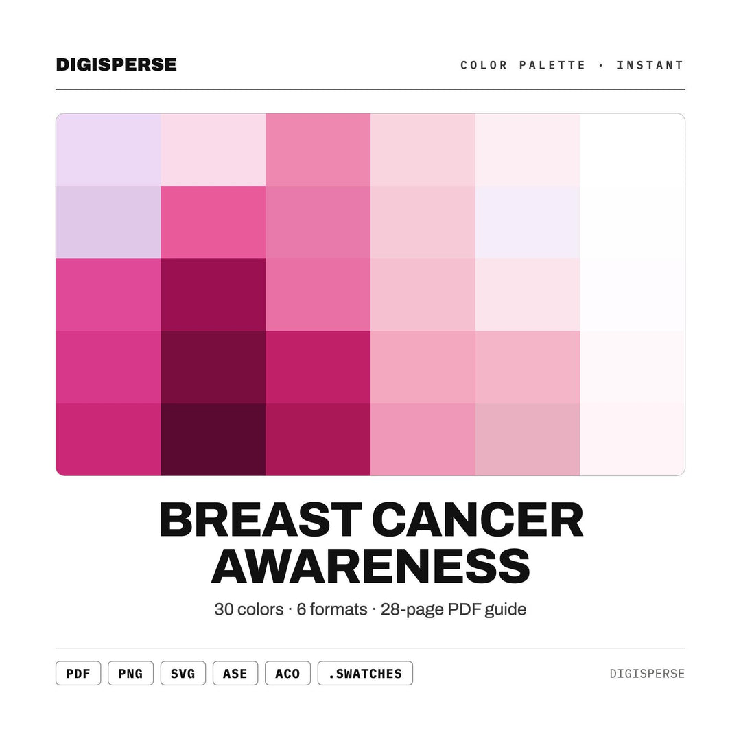 Breast Cancer Awareness Color Palette | 30 Colors | Hex RGB CMYK | Procreate Swatches + ASE | Digital Download