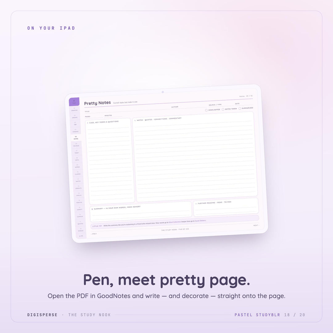 Dated Pastel Studyblr Learning Journal | GoodNotes Study Planner PDF (Digital Download)