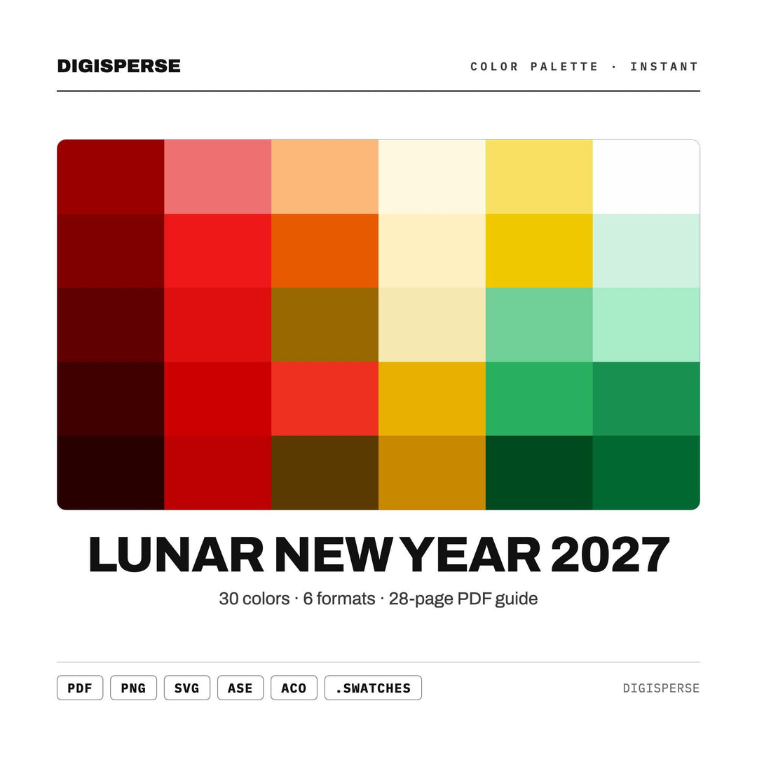Lunar New Year 2027 Color Palette | 30 Colors | Hex RGB CMYK | Procreate Swatches + ASE | Digital Download