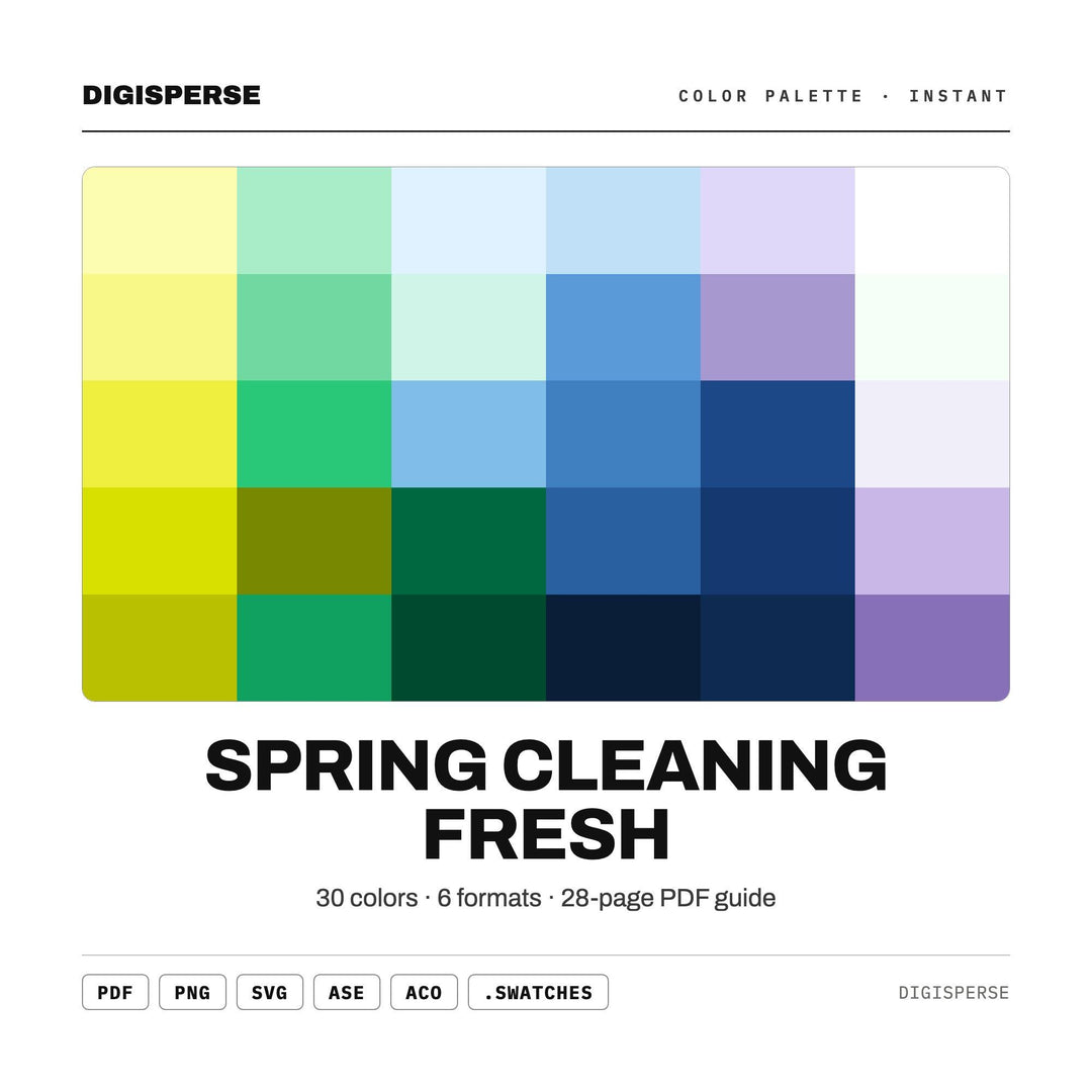 Bright Airy Color Palette for Tidy Home Art and Minimal Clean Branding, 30 Spring Fresh Hues, Procreate Swatches
