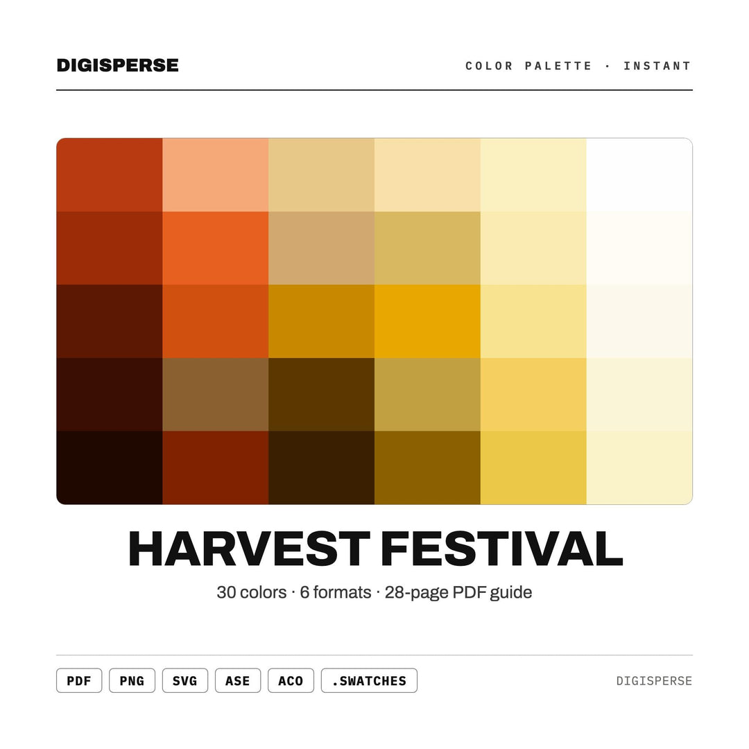 Harvest Festival Color Palette | 30 Colors | Hex RGB CMYK | Procreate Swatches + ASE | Digital Download