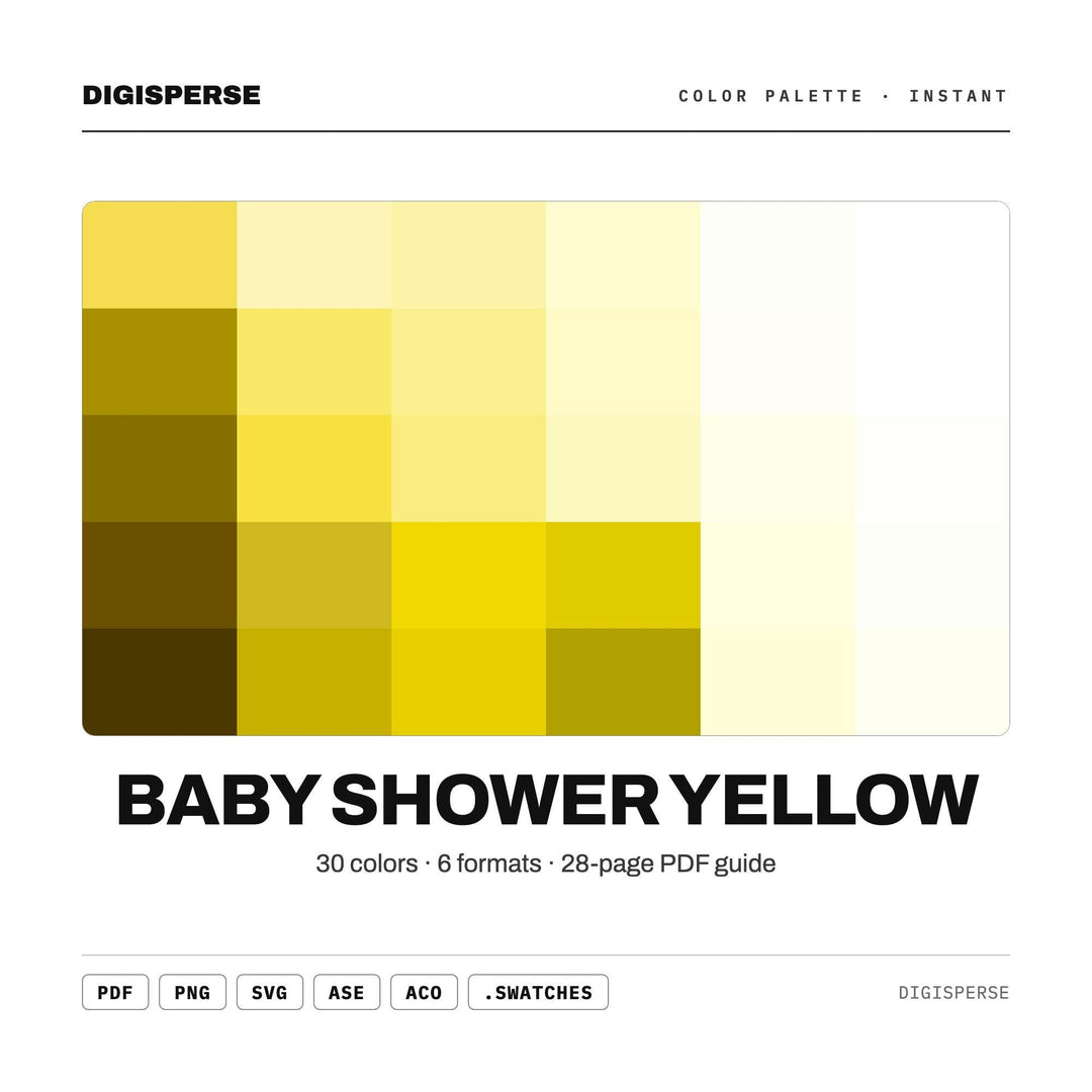 Baby Shower Yellow Color Palette | 30 Colors | Hex RGB CMYK | Procreate Swatches + ASE | Digital Download